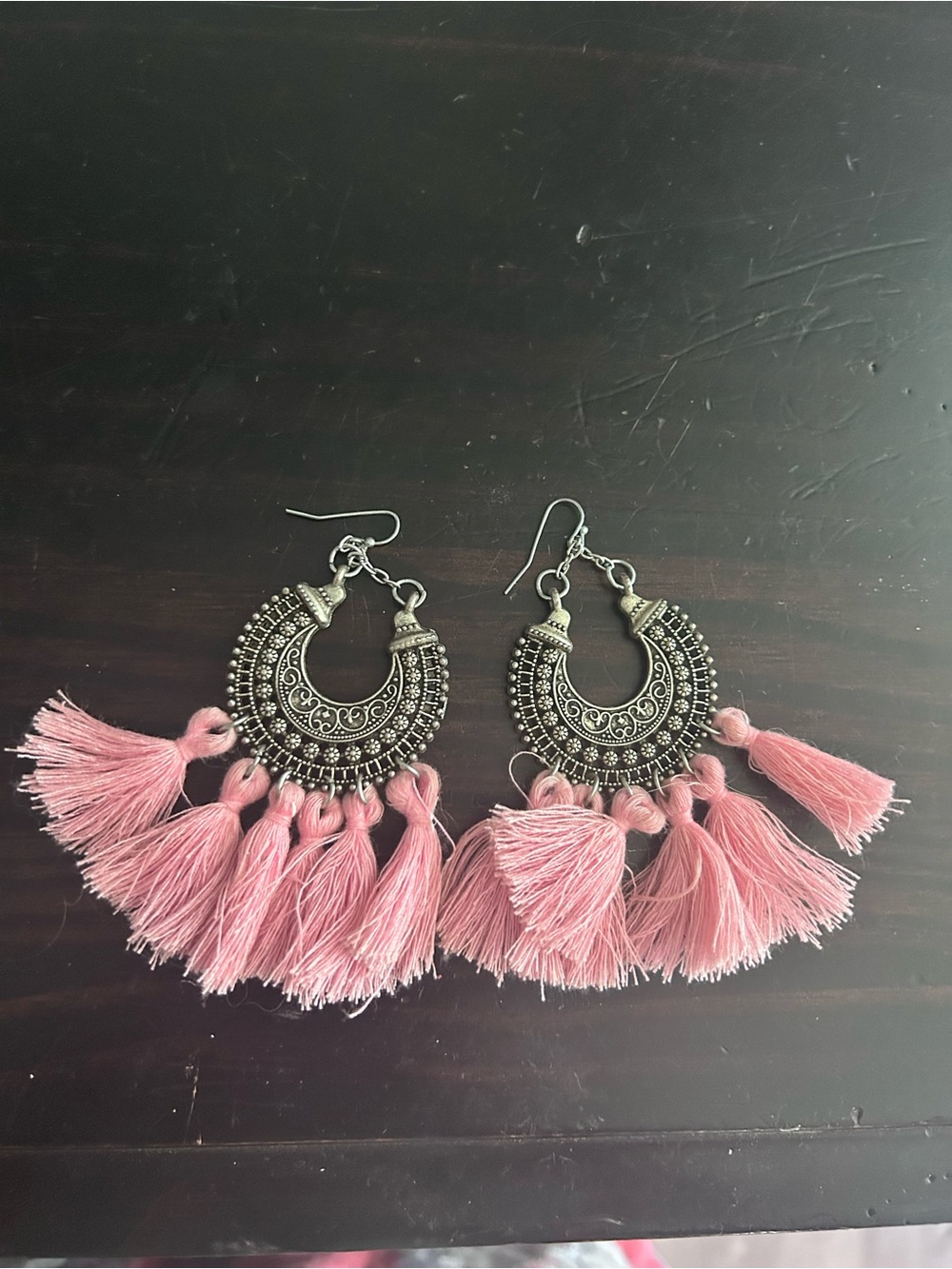 Pink Tassel Boho Hoop Earrings - Fashion Jewelry